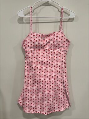 Pink Lily Pink & Red Cherry Print Swimsuit